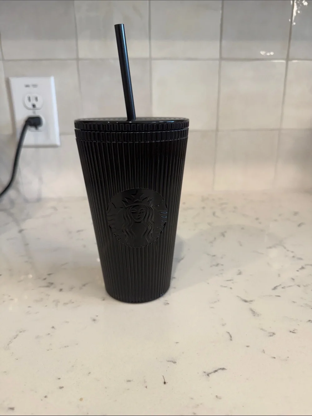 Starbucks Matte Black Ribbed Cold Cup with Straw, 16oz
